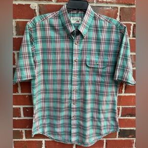 Perlis “Crawfish” 90’s Large Teal & Pink Plaid Short Sleeve Button Down Shirt T1